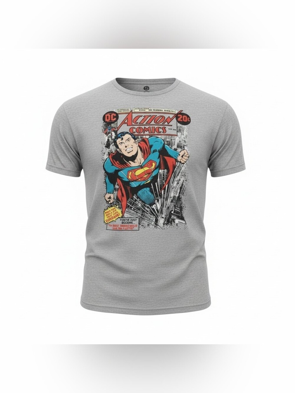 Superman Action Comics Graphic Tee - Gray with Red & Blue Graphic, Men's, New XL